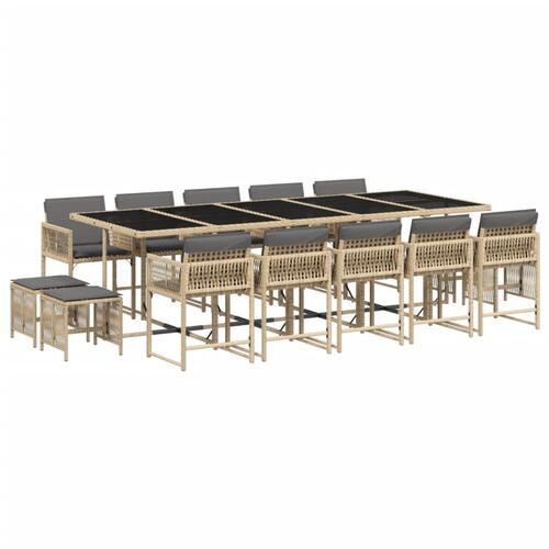 Spisebordssæt til haven 15 dele med hynder polyrattan beige
