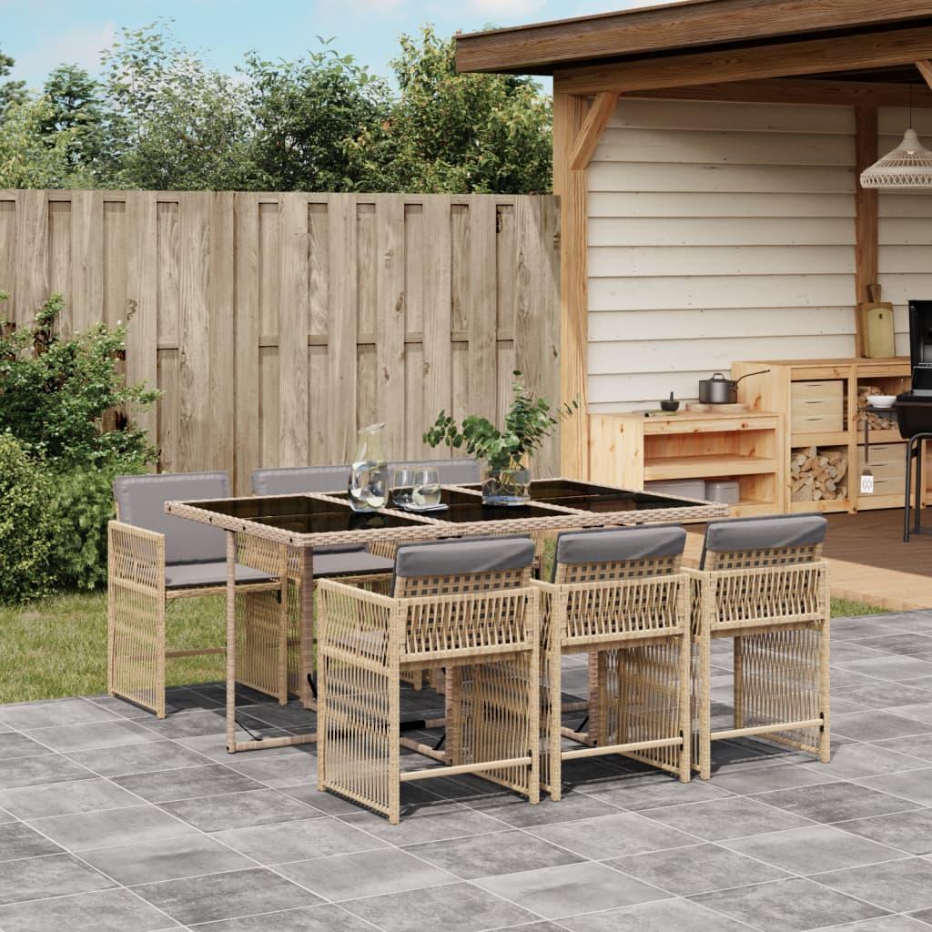 Spisebordssæt til haven 7 dele med hynder polyrattan beige
