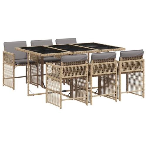 Spisebordssæt til haven 7 dele med hynder polyrattan beige