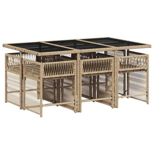 Spisebordssæt til haven 7 dele med hynder polyrattan beige