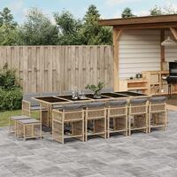 Spisebordssæt til haven 15 dele med hynder polyrattan beige