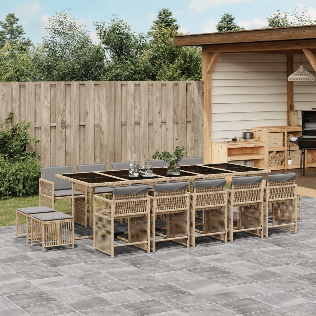 Spisebordssæt til haven 15 dele med hynder polyrattan beige