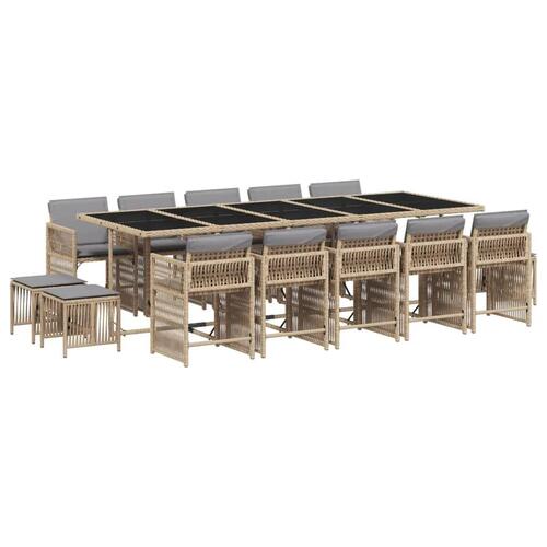 Spisebordssæt til haven 15 dele med hynder polyrattan beige
