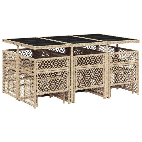 Spisebordssæt til haven 11 dele med hynder polyrattan beige