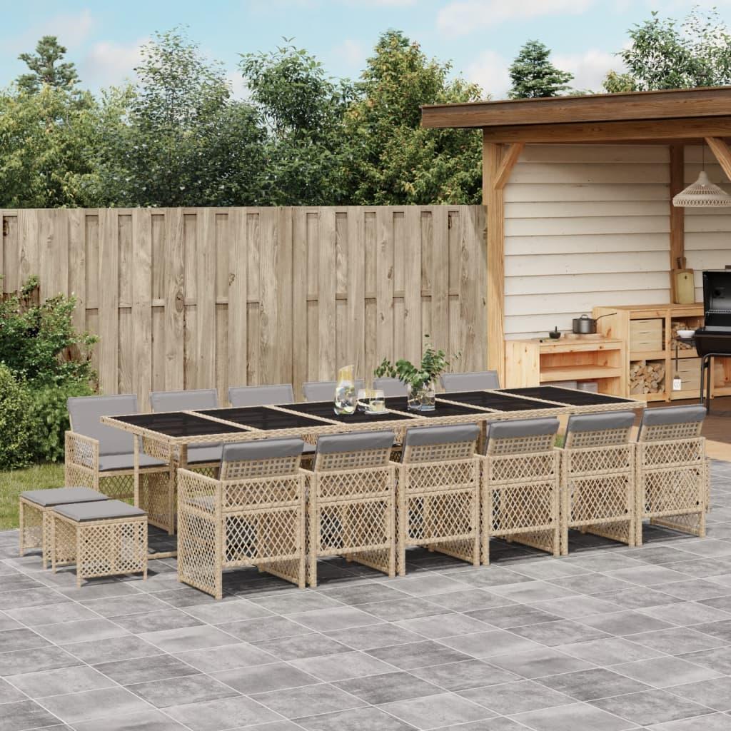 Spisebordssæt til haven 17 dele med hynder polyrattan beige
