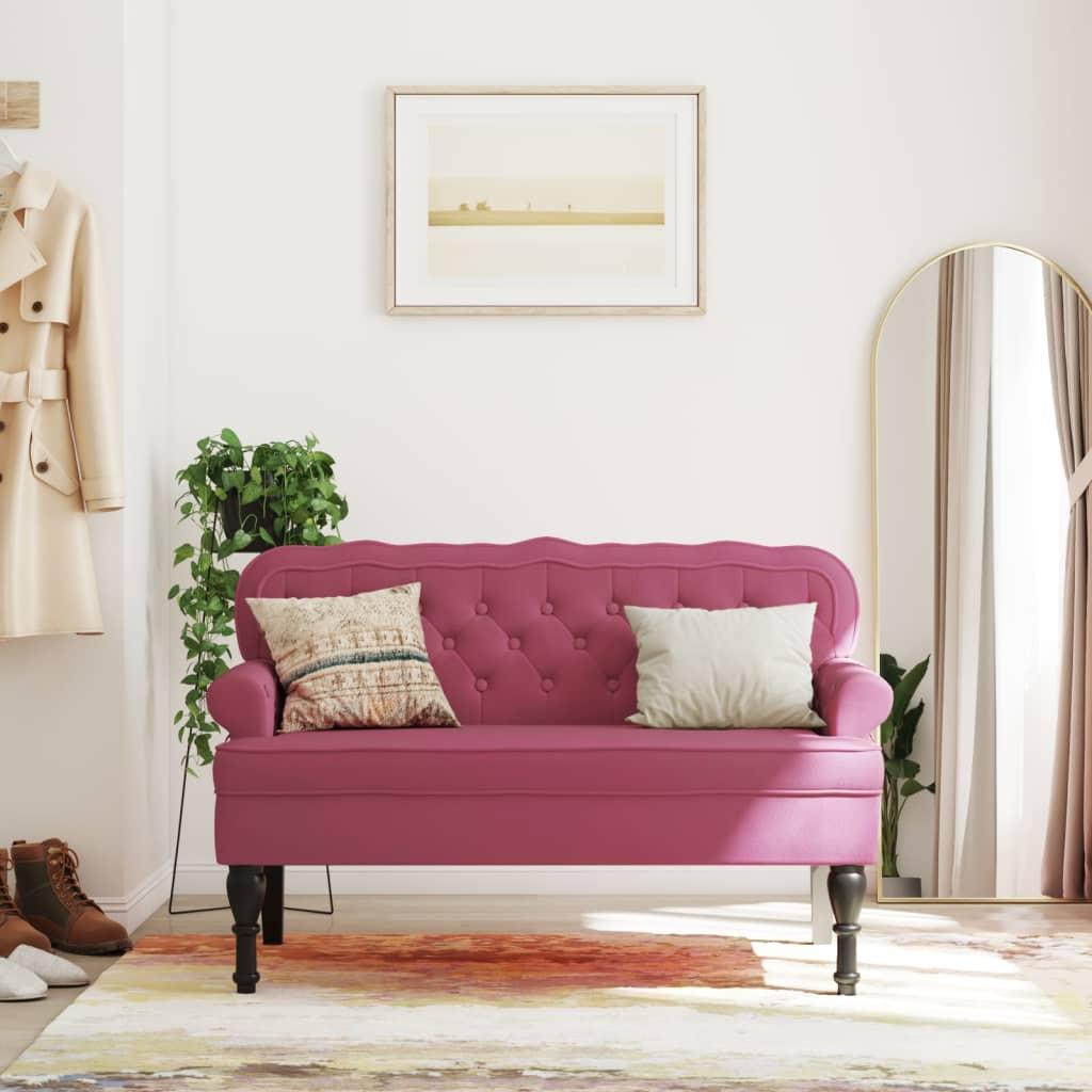 Bænk med ryglæn 119,5x64,5x75 cm velour vinrød