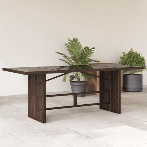 Havebord med glastop 190x80x75 cm polyrattan brun