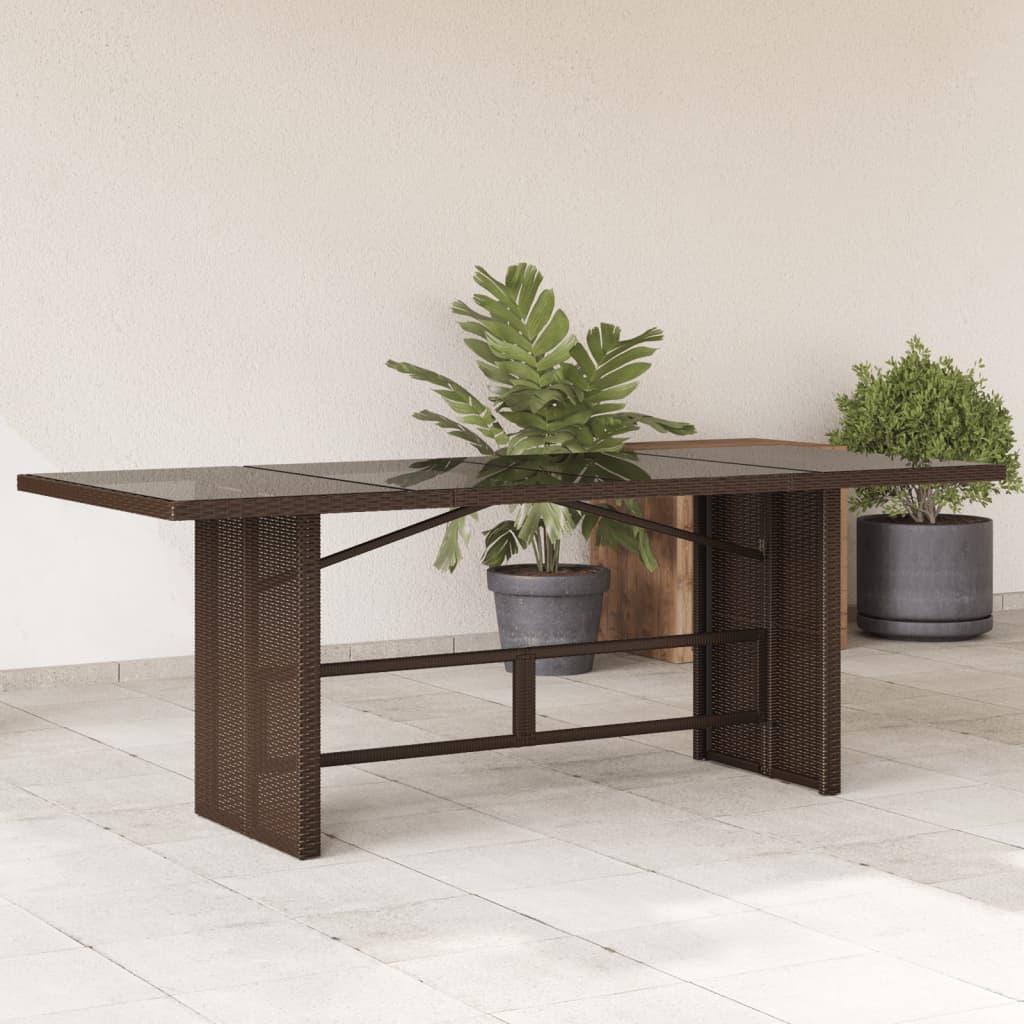 Havebord med glastop 190x80x75 cm polyrattan brun