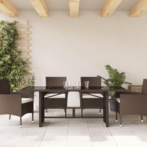 Havebord med glastop 190x80x75 cm polyrattan brun