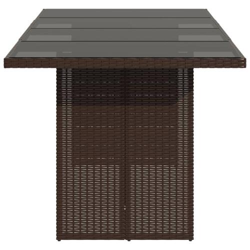 Havebord med glastop 190x80x75 cm polyrattan brun