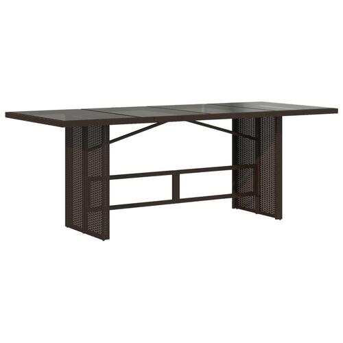 Havebord med glastop 190x80x75 cm polyrattan brun