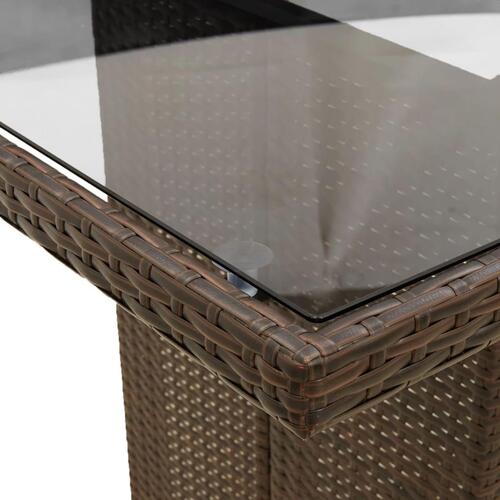 Havebord med glastop 190x80x75 cm polyrattan brun