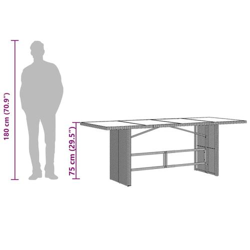 Havebord med glastop 190x80x75 cm polyrattan brun