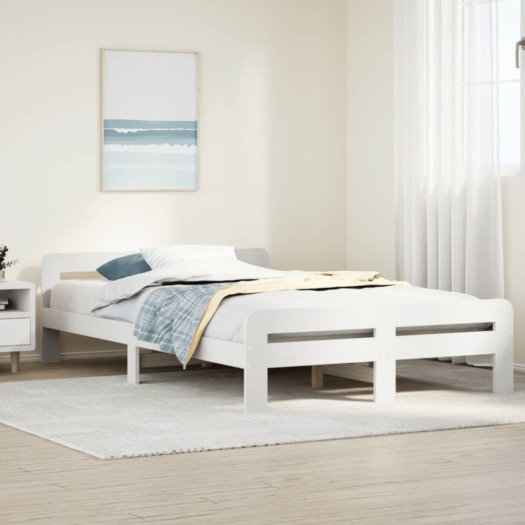 Sengeramme uden madras 135x190 cm massivt fyrretræ hvid