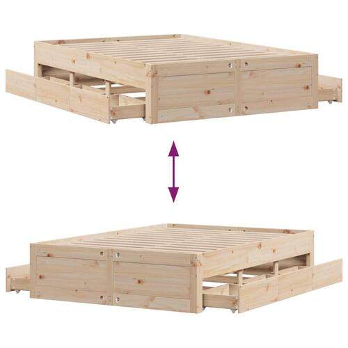Sengeramme uden madras med skuffer 160x200 cm massivt fyrretræ