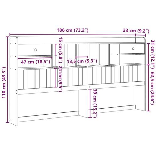 Sengegavl med opbevaring 180 cm massivt fyrretræ