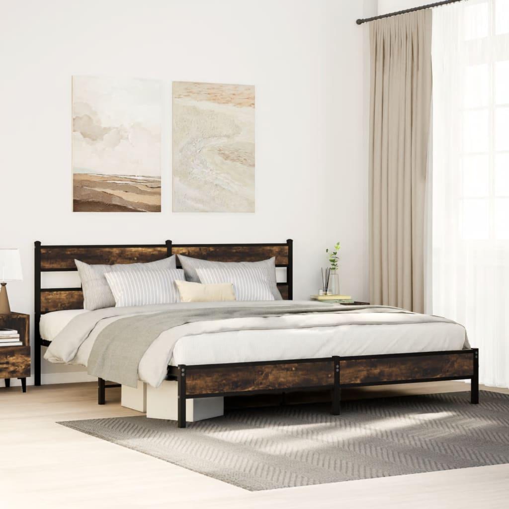 Sengeramme uden madras 183x213 cm metal røget egetræsfarve billede