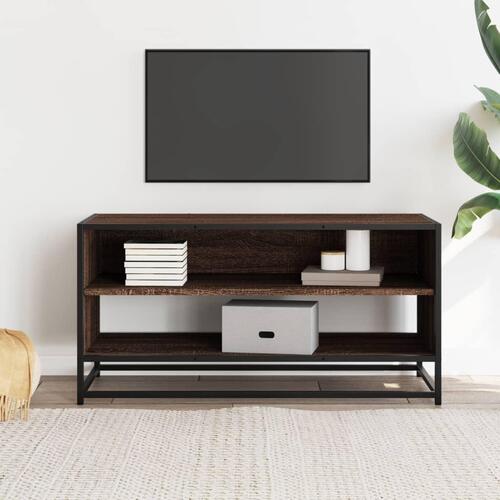 Tv-bord 91x40x46 cm konstrueret træ og metal brun egetræsfarve
