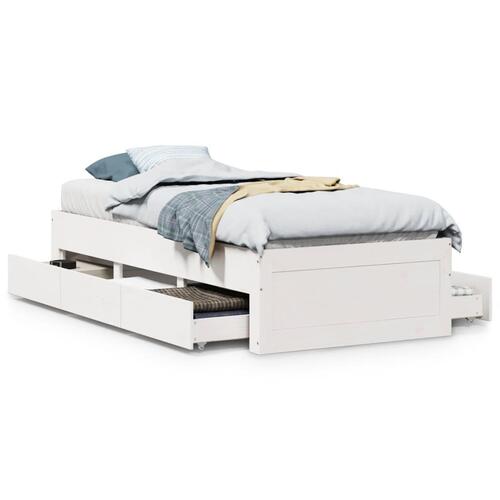 Sengeramme m. skuffer 75x190 cm uden madras massivt fyr hvid