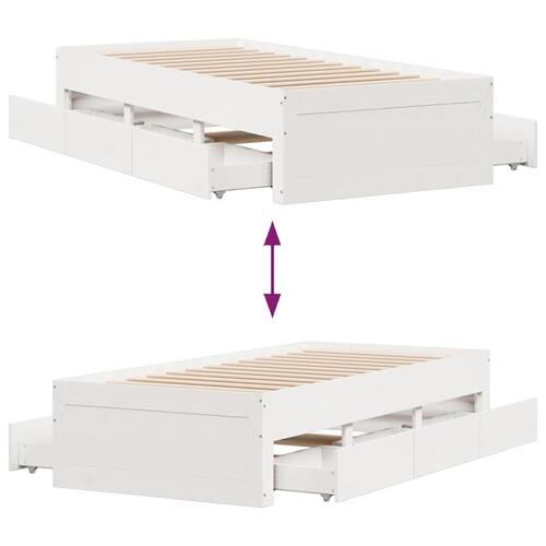 Sengeramme m. skuffer 75x190 cm uden madras massivt fyr hvid