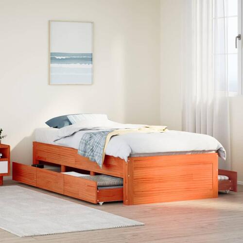 Sengeramme m. skuffer 90x200 cm uden madras massivt fyr brun