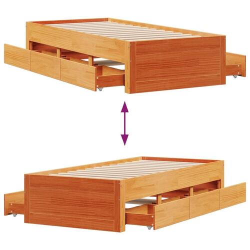 Sengeramme m. skuffer 90x200 cm uden madras massivt fyr brun