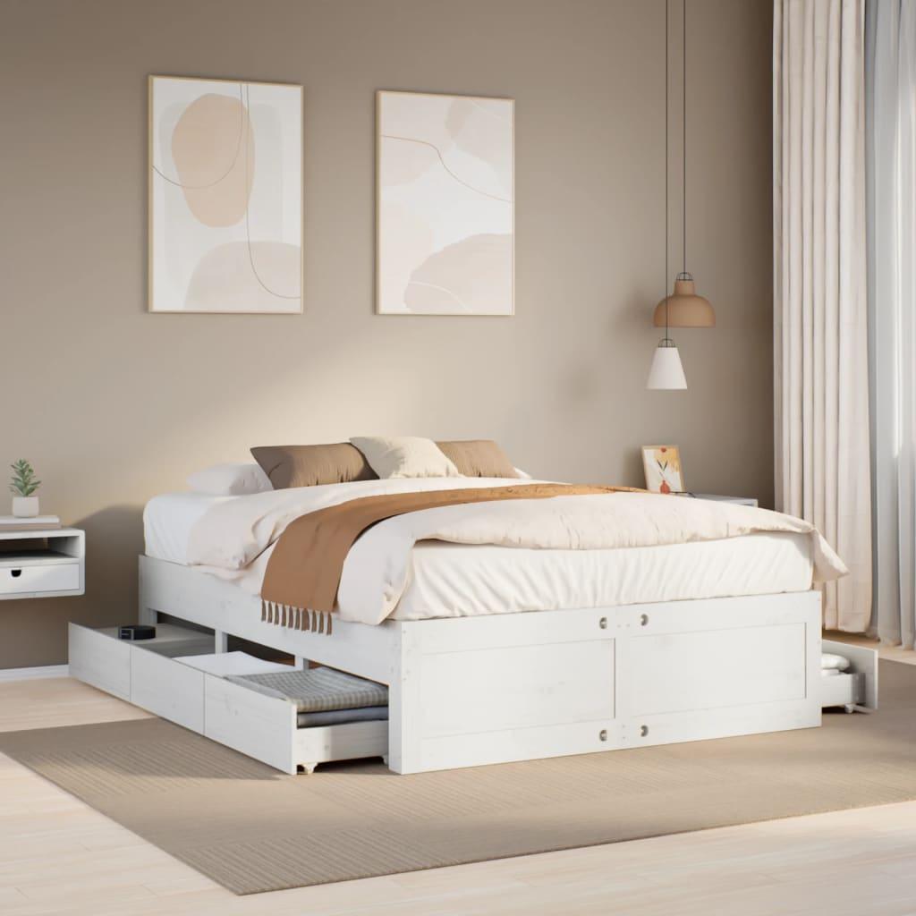 Sengeramme m. skuffer 140x190 cm uden madras massivt fyr hvid