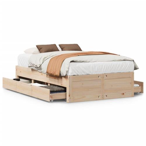 Sengeramme uden madras med skuffer 120x190 cm massivt fyrretræ
