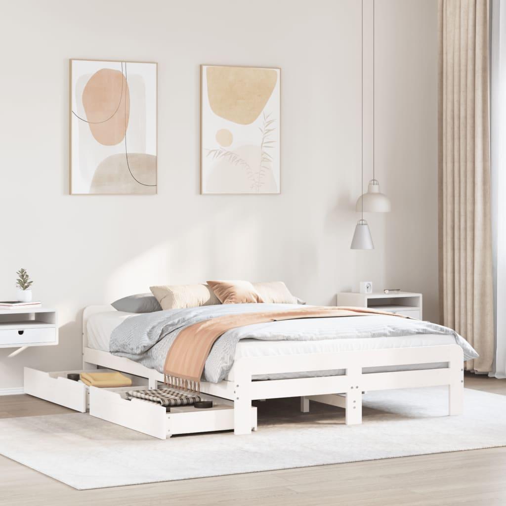 Sengeramme uden madras 140x190 cm massivt fyrretræ hvid billede