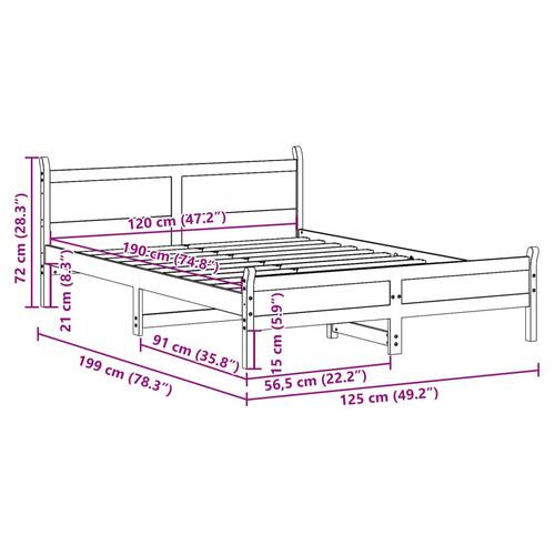 Sengeramme uden madras 120x190 cm massivt fyrretræ