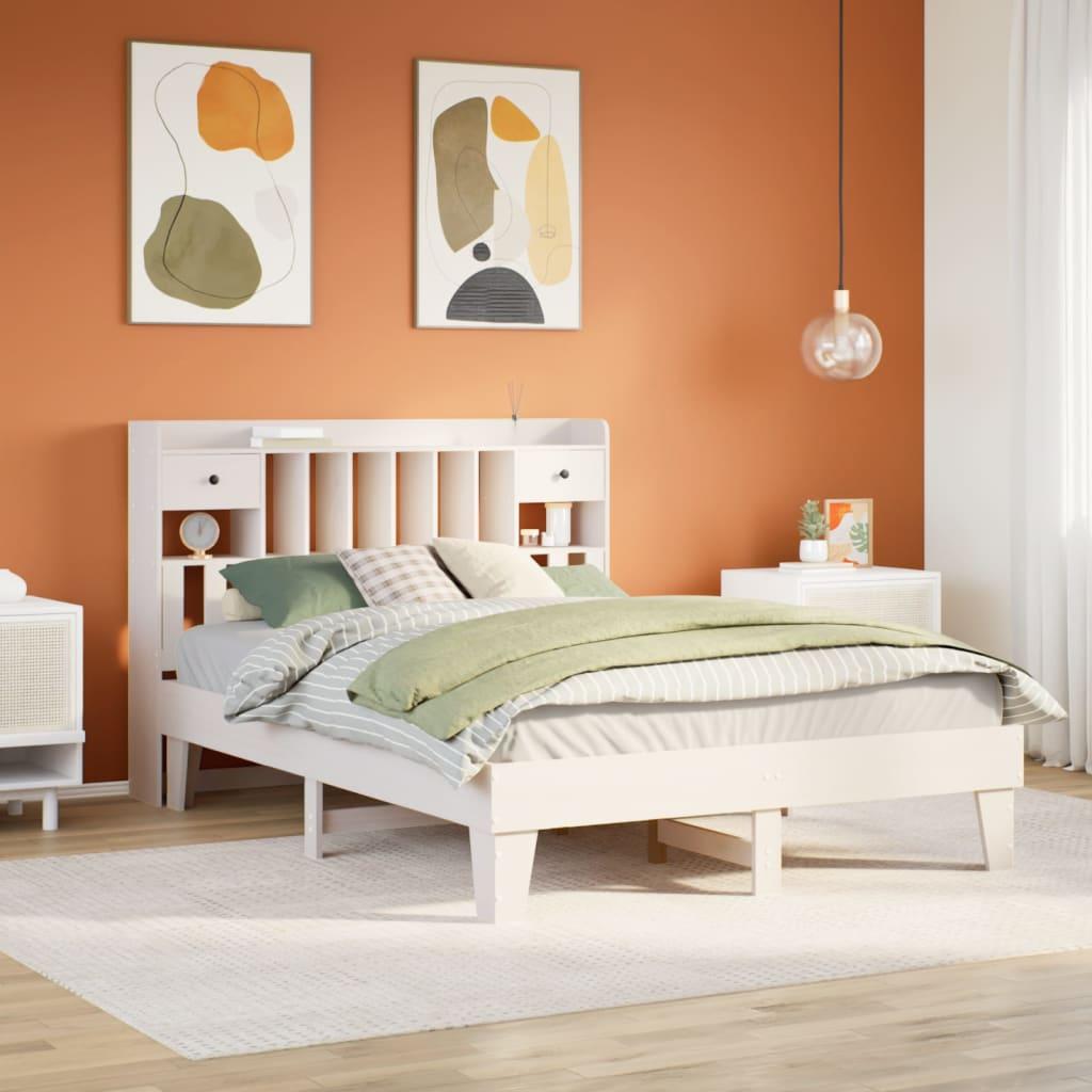 Sengeramme uden madras 150x200 cm massivt fyrretræ hvid billede