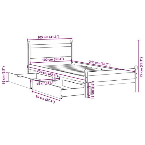 Sengeramme uden madras 100x200 cm massivt fyrretræ