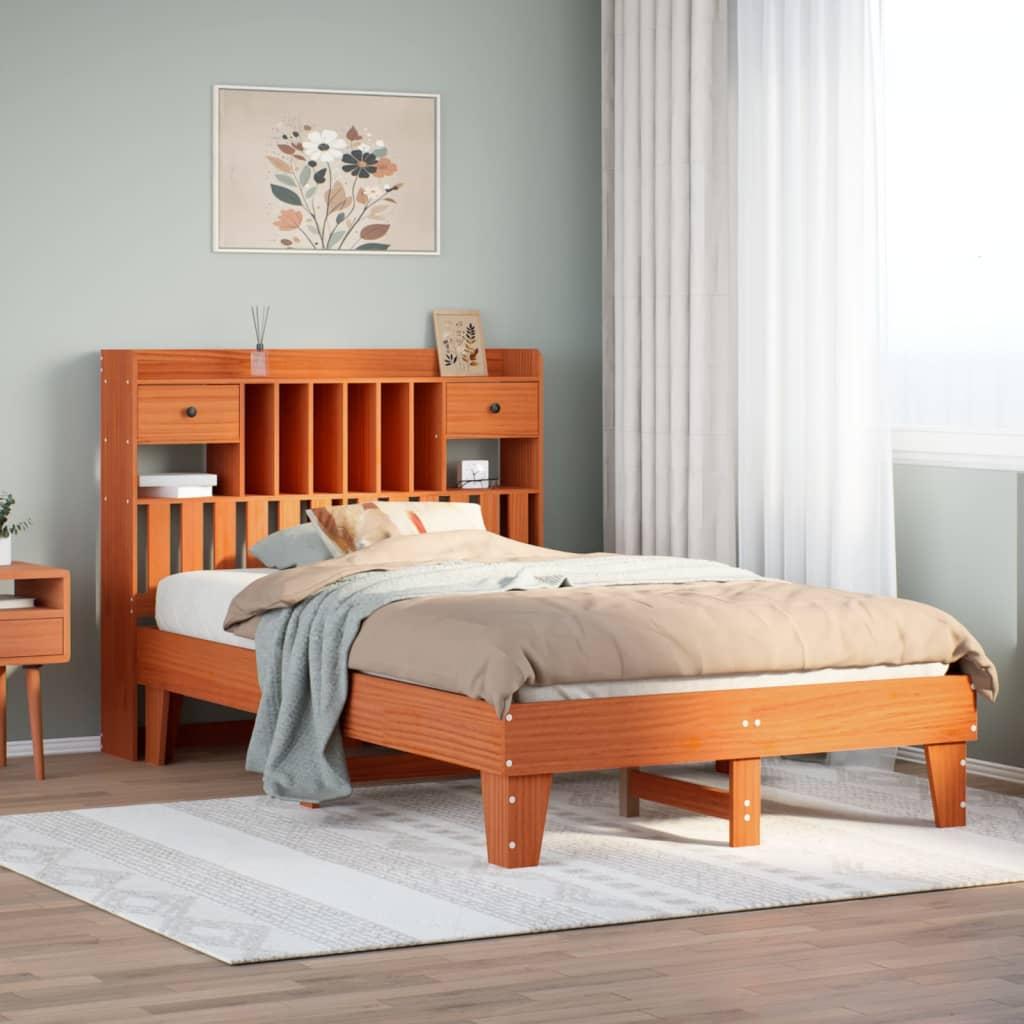 Sengeramme uden madras 135x190 cm massivt fyrretræ brun billede