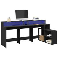 Skrivebord med LED-lys 200x104x91 cm konstrueret træ sort