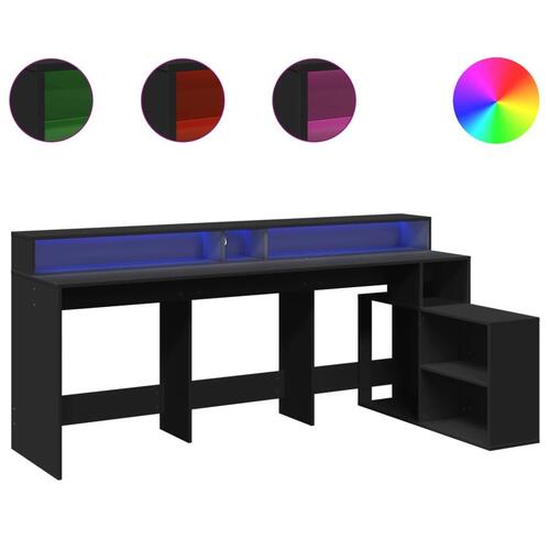 Skrivebord med LED-lys 200x104x91 cm konstrueret træ sort