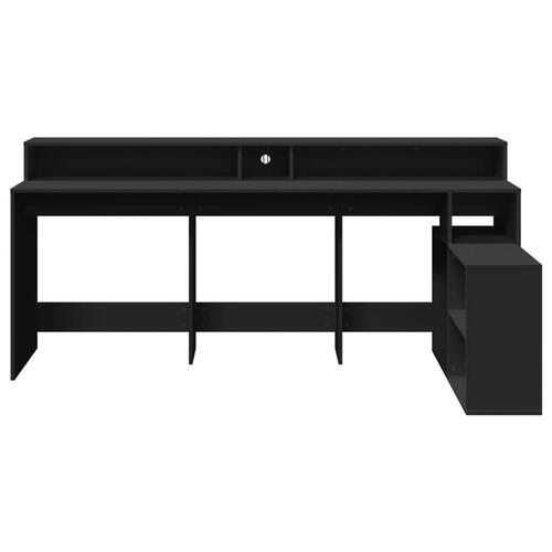 Skrivebord med LED-lys 200x104x91 cm konstrueret træ sort