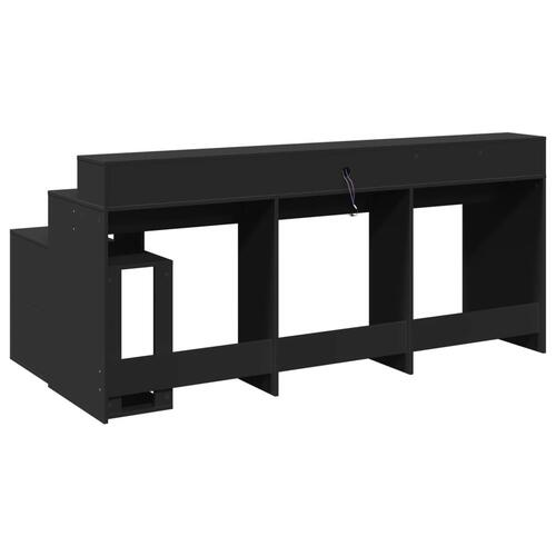 Skrivebord med LED-lys 200x104x91 cm konstrueret træ sort
