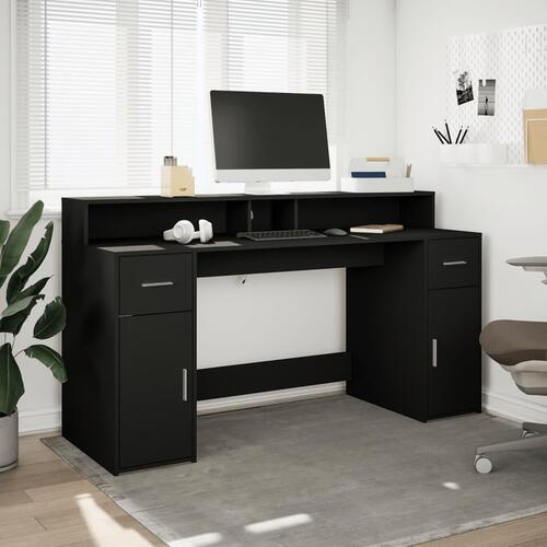 Skrivebord med LED-lys 160x55x91 cm konstrueret træ sort