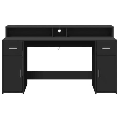 Skrivebord med LED-lys 160x55x91 cm konstrueret træ sort