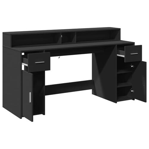 Skrivebord med LED-lys 160x55x91 cm konstrueret træ sort
