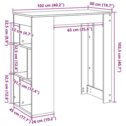 Barbord med stativer 102x50x103,5 cm konstrueret træ sonoma-eg