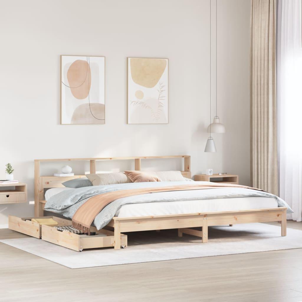 Seng med reol uden madras 200x200 cm massivt fyrretræ