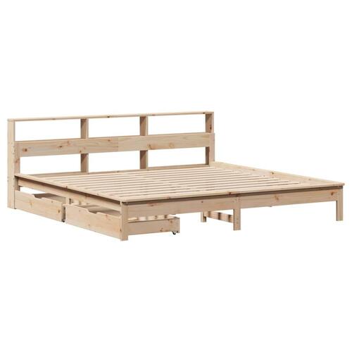 Seng med reol uden madras 200x200 cm massivt fyrretræ