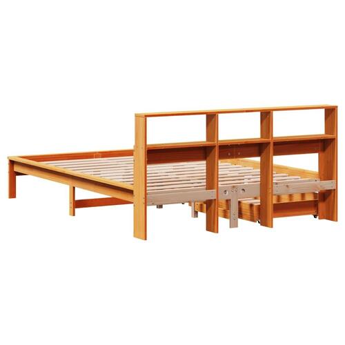 Seng med reol uden madras 140x200cm massivt fyrretræ gyldenbrun