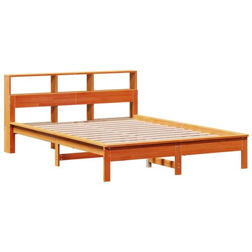 Seng med reol uden madras 140x200cm massivt fyrretræ gyldenbrun