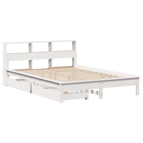Seng med reol uden madras 150x200 cm massivt fyrretræ hvid
