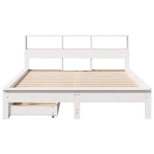 Seng med reol uden madras 150x200 cm massivt fyrretræ hvid