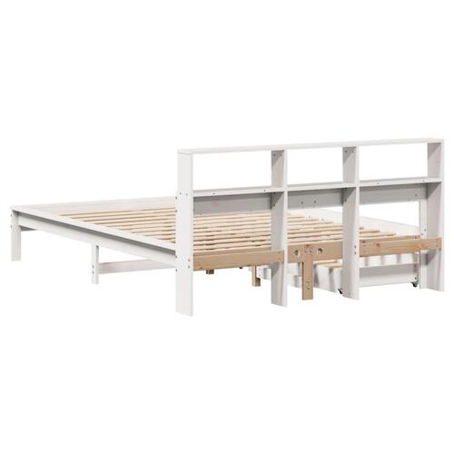 Seng med reol uden madras 150x200 cm massivt fyrretræ hvid