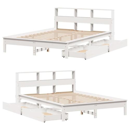 Seng med reol uden madras 150x200 cm massivt fyrretræ hvid