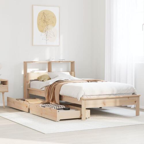 Seng med reol uden madras 90x190 cm massivt fyrretræ
